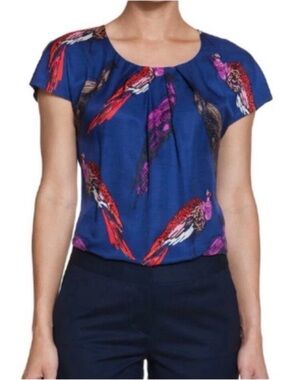 Boden Blue Short Sleeve Tee with Multicolor Bird Print